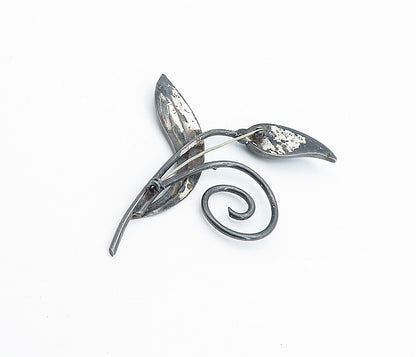 GK CO. 925 Silver  Vintage Oxidized Spiral Blooming Flower Brooch Pin  BP1705