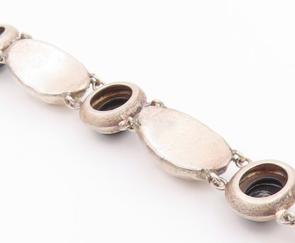 925 Sterling Silver Vintage Bracelet Black Onyx Hammered Puffy Dome Link BT12186