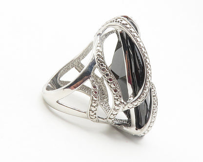 925 Sterling Silver  Large Marquise Cut Hematite Cocktail Ring Sz 7  RG11838