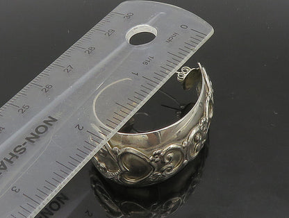 925 Sterling Silver  Vintage Shiny Love Heart Large J Hoop Earrings  EG11437