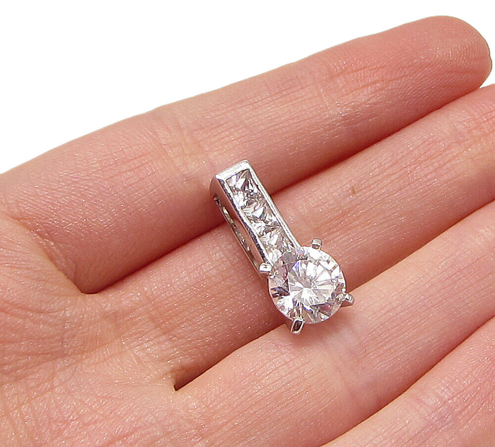 925 Sterling Silver  Faceted White Cubic Zirconia Slider Pendant  PT2415