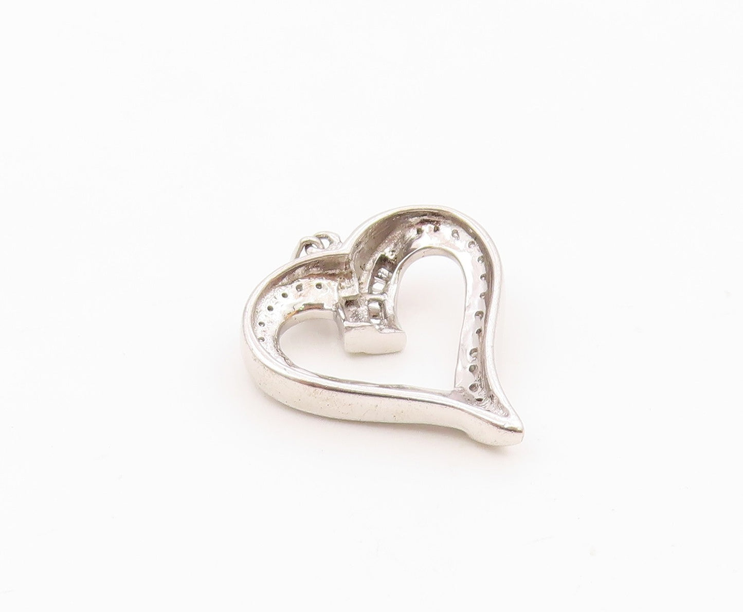 925 Sterling Silver  Vintage Genuine Diamonds Open Love Heart Pendant  PT7523