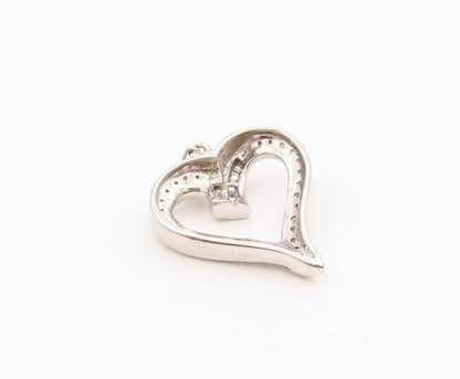 925 Sterling Silver  Vintage Genuine Diamonds Open Love Heart Pendant  PT7523