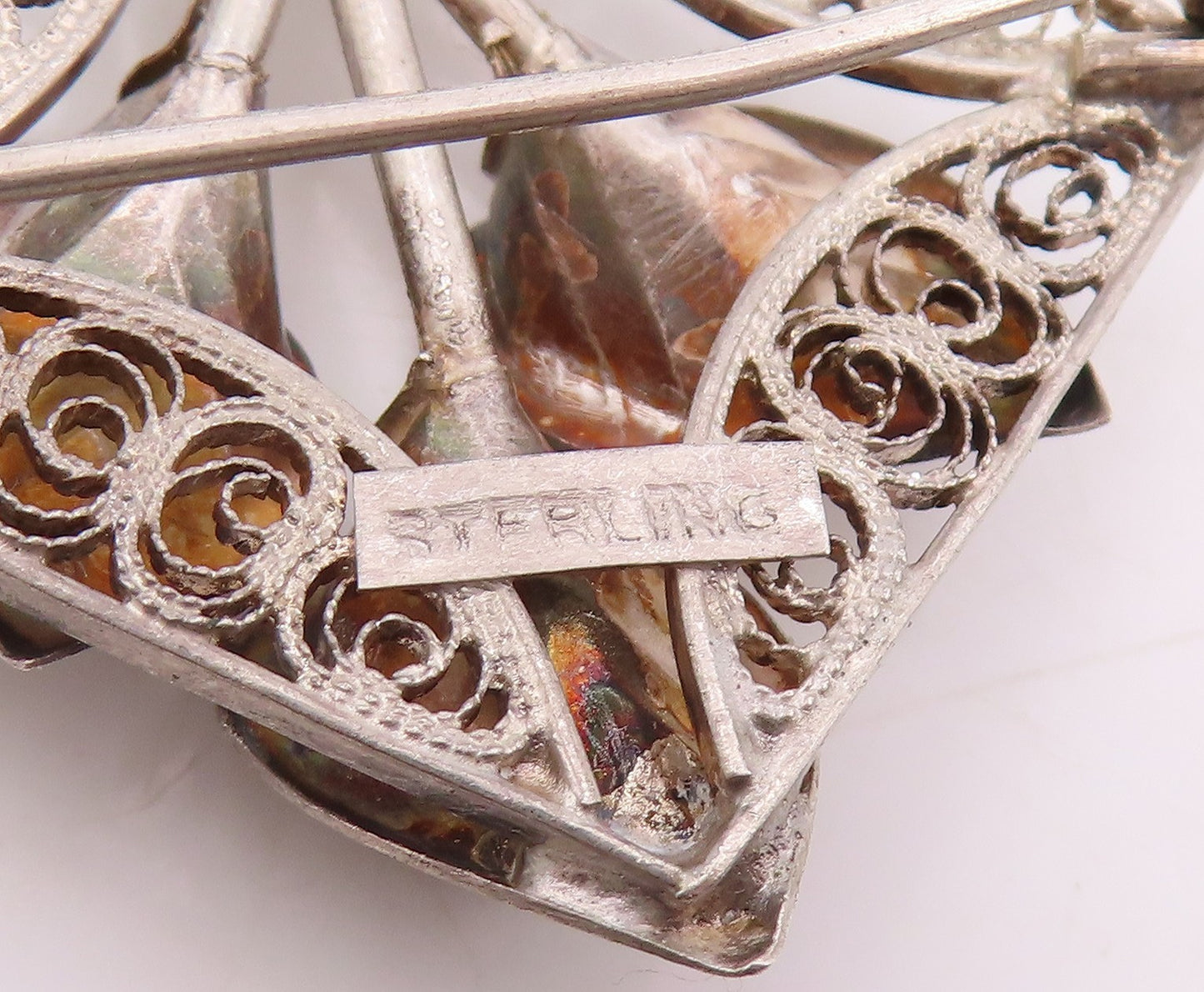 925 Sterling Silver Vintage Brooch Pin Etched Filigree Calla Lily Flower BP12326