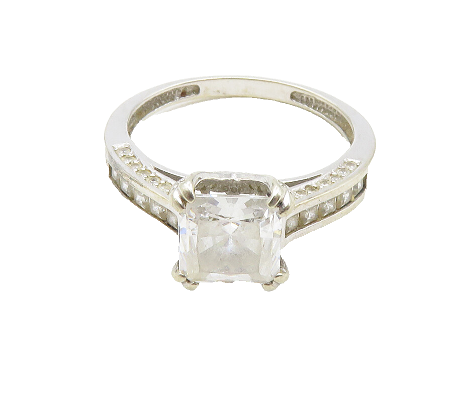925 Sterling Silver  Cubic Zirconia Solitaire With Accents Ring Sz 11  RG9939