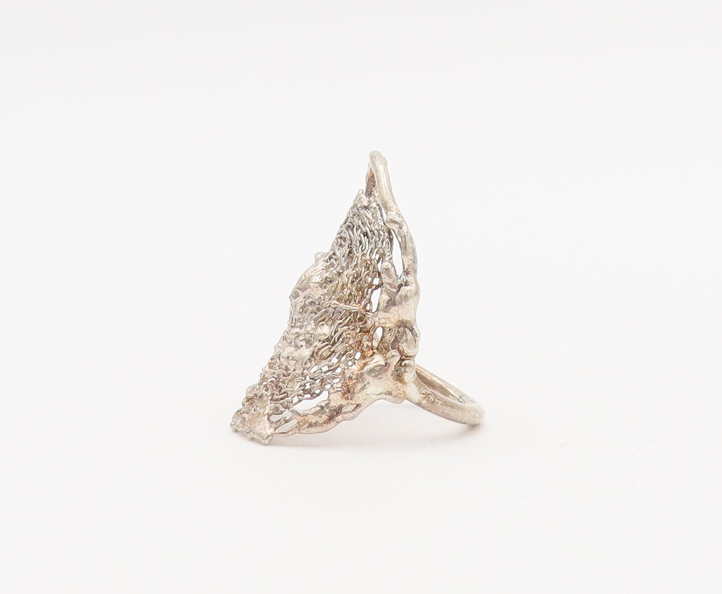 925 Sterling Silver Vintage Ring Gold Plated Solid Filigree Web  Sz 7  RG27964