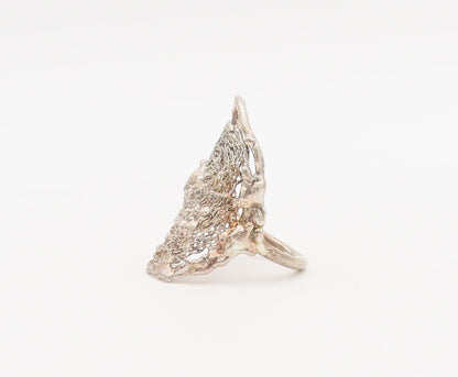 925 Sterling Silver Vintage Ring Gold Plated Solid Filigree Web  Sz 7  RG27964