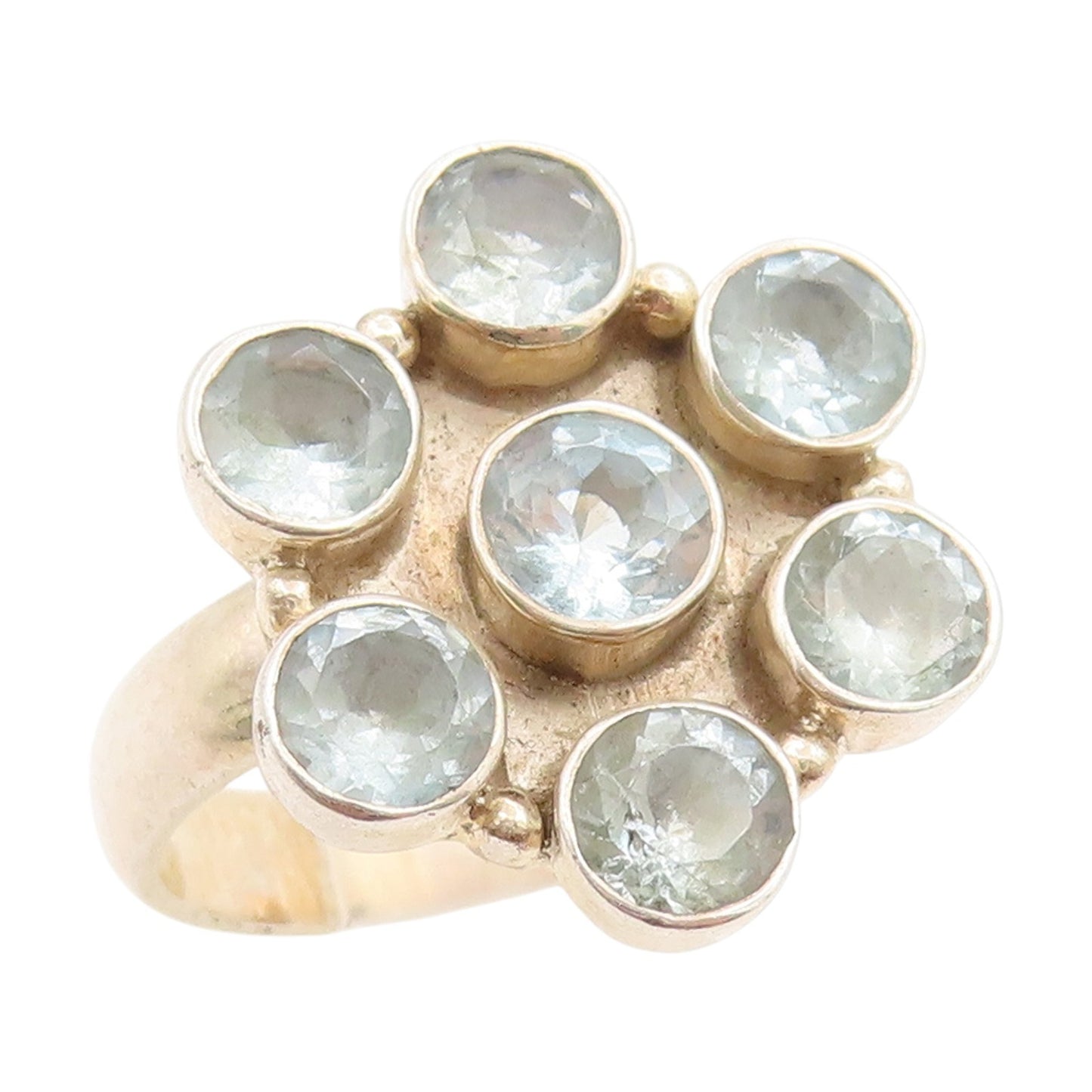 925 Sterling Silver Vintage Ring Bezel Set Topaz Floral Blossom  Sz 7.5  RG34133