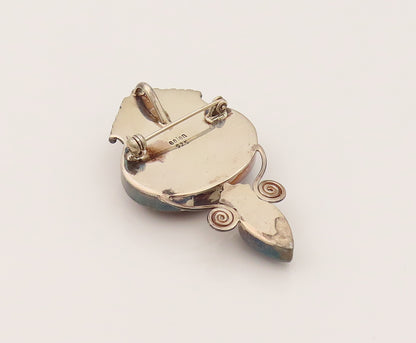 SAJEN 925 Silver  Vintage Brecciated Jasper & Black Onyx Brooch Pin  BP10226