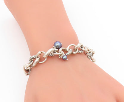 925 Sterling Silver Vintage Bracelet MICHAEL DAWKINS Pearl Dangle Link  BT11730