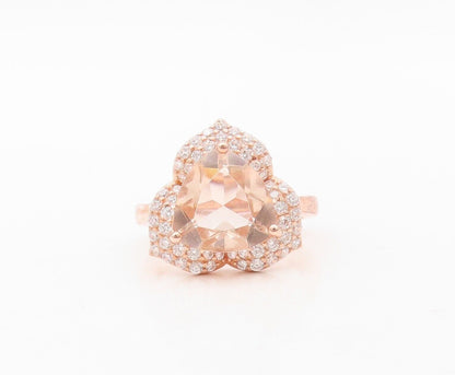 925 Sterling Silver Vintage Ring Rose Gold Plated Morganite & Topaz Sz 7 RG30252