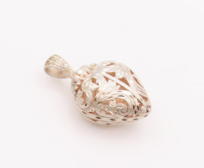 925 Sterling Silver Vintage Pendant Puffed Floral Carved Openwork  PT22979