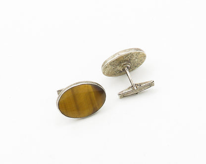 925 Sterling Silver  Vintage Tiger's Eye Shiny Oval Cufflinks  TR2697