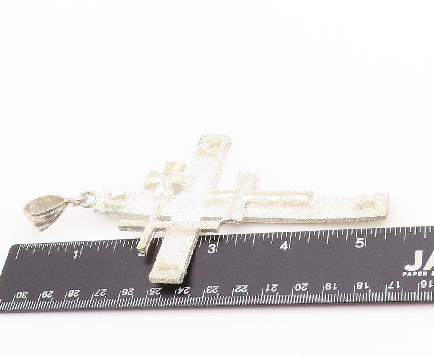 925 Sterling Silver Vintage Pendant Solid Large Carved Religious Cross  PT24390