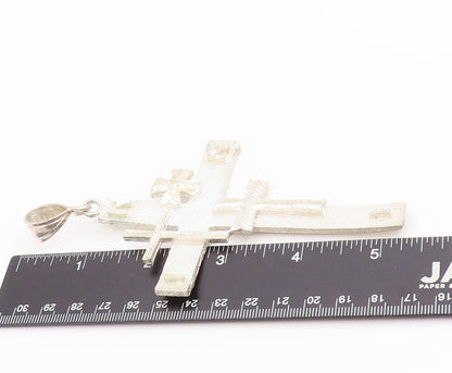 925 Sterling Silver Vintage Pendant Solid Large Carved Religious Cross  PT24390