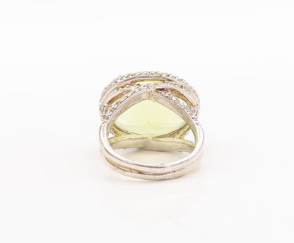 925 Sterling Silver Vintage Ring Large Oval Cut Lime Quartz & CZ  Sz 7  RG29471