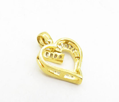 925 Sterling Silver  Cubic Zirconia Gold Plated Love Heart Pendant  PT6483