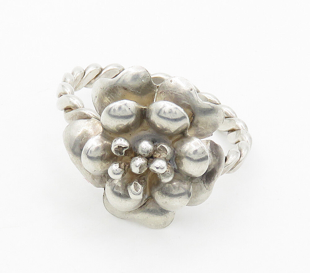 925 Sterling Silver  Vintage Large Handmade Flower Cocktail Ring Sz 16 RG15869