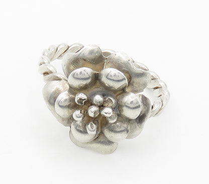 925 Sterling Silver  Vintage Large Handmade Flower Cocktail Ring Sz 16 RG15869