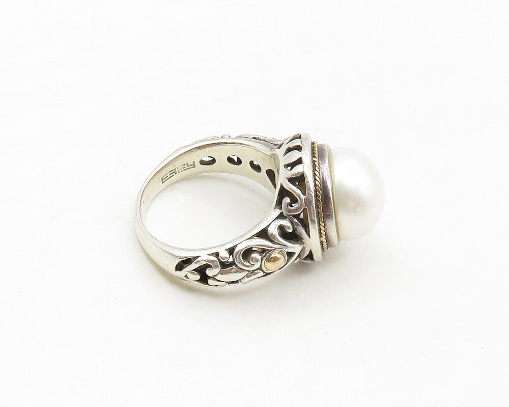 EFFY 925 Silver & 18K GOLD  Pearl Dome Love Heart Cocktail Ring Sz 8  RG17402