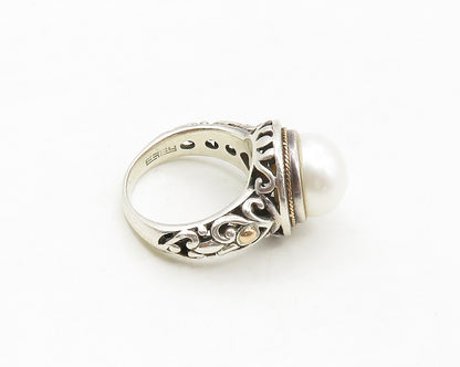 EFFY 925 Silver & 18K GOLD  Pearl Dome Love Heart Cocktail Ring Sz 8  RG17402