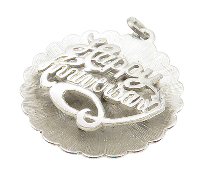 925 Sterling Silver  Vintage Shiny Happy Anniversary Round Pendant  PT8915