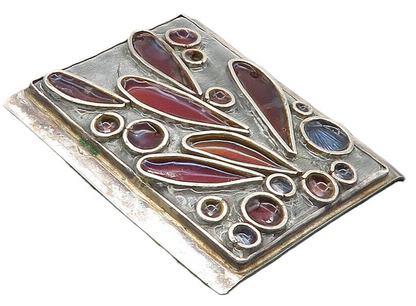 925 Sterling Silver  Vintage Enamel Coated Design Dark Tone Pendant  PT7682