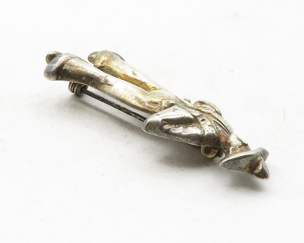 925 Sterling Silver  Vintage Modernist Farmer Man Motif Brooch Pin  BP4823