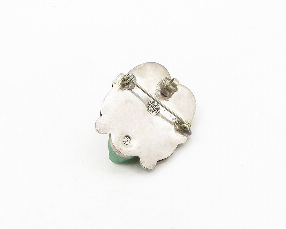 GPA MEXICO 925 Sterling Silver  Vintage Face Carved Jade Brooch Pin  BP7192