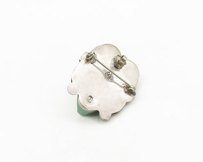 GPA MEXICO 925 Sterling Silver  Vintage Face Carved Jade Brooch Pin  BP7192