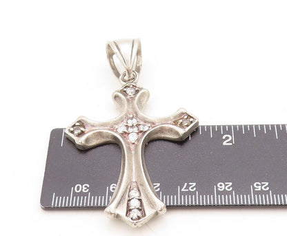 925 Sterling Silver Vintage Pendant Dark Tone CZ Inlay Religious Cross PT23853