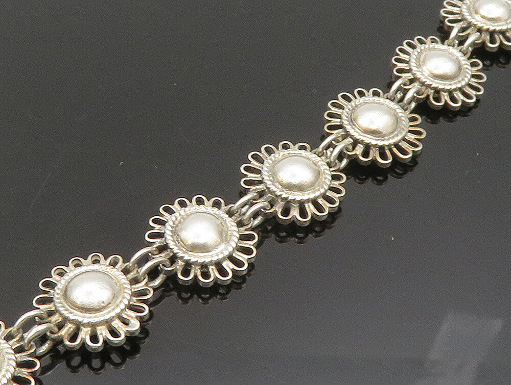 925 Sterling Silver  Vintage Graduated Wire Flower Link Necklace  NE3821