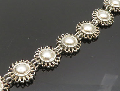 925 Sterling Silver  Vintage Graduated Wire Flower Link Necklace  NE3821