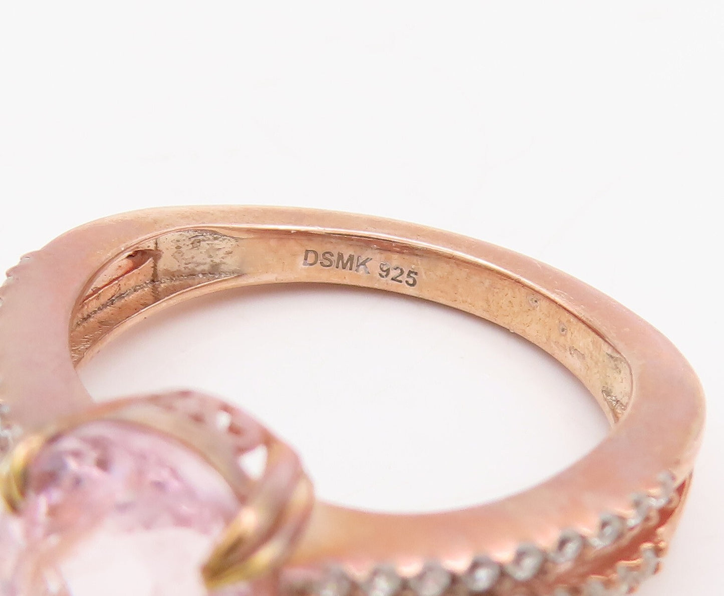 925 Sterling Silver Vintage Ring Rose Gold Plated Pink  White Topaz Sz 7 RG29828