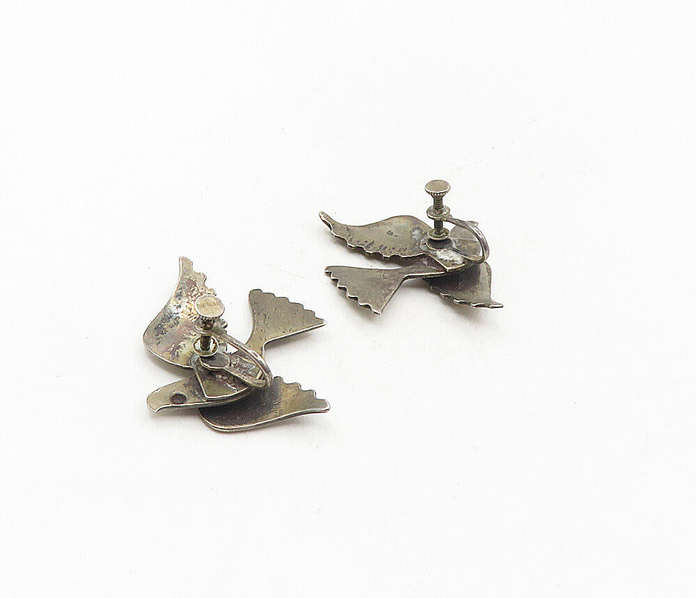 925 Sterling Silver  Vintage Oxidized Bird Motif Non Pierce Earrings  EG4726