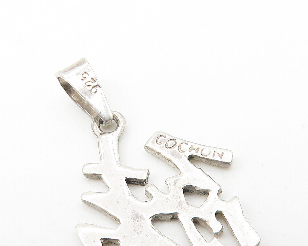 925 Sterling Silver  Vintage Shiny Chinese Character Drop Pendant  PT8776