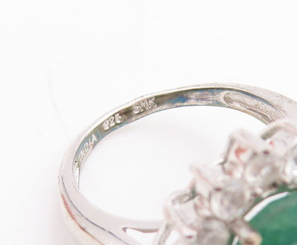 925 Sterling Silver Vintage Ring Green Gemstone Halo Topaz Flower  Sz 9  RG29539