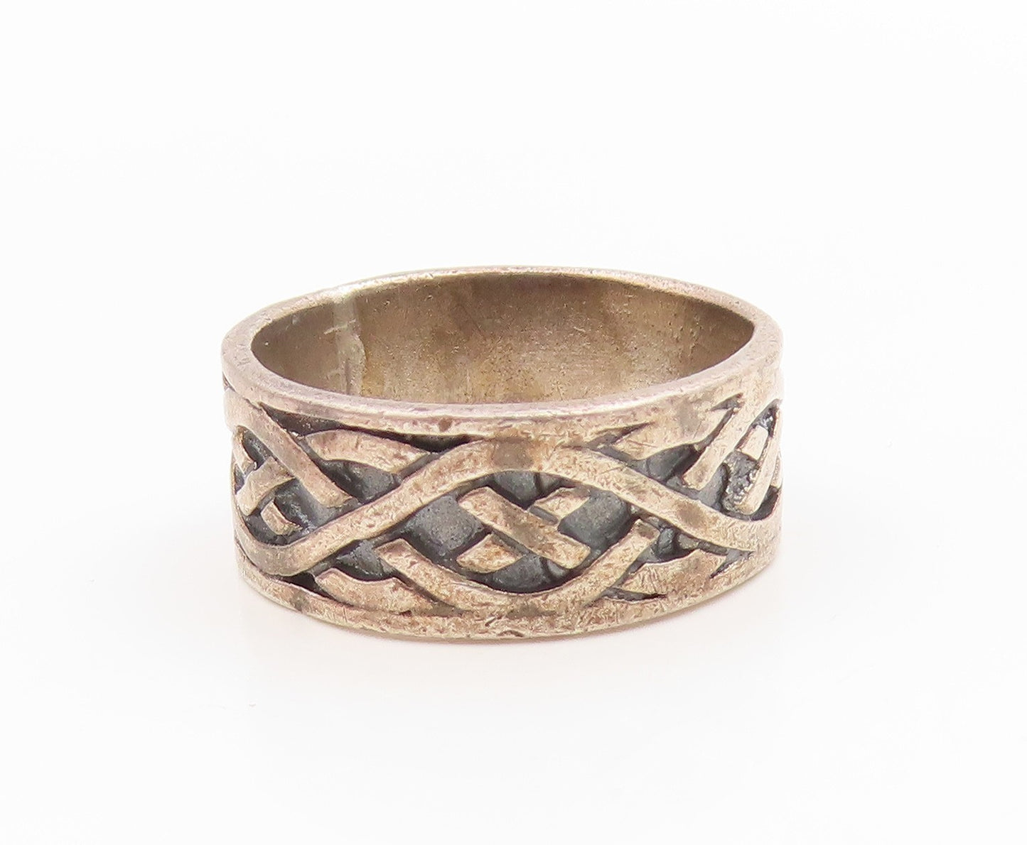 925 Sterling Silver Vintage Ring Classic Carved Celtic Knot Band  Sz 8  RG36202