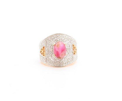 925 Sterling Silver Vintage Ring Gold Plated Pink Gemstone & CZ  Sz 5  RG31457