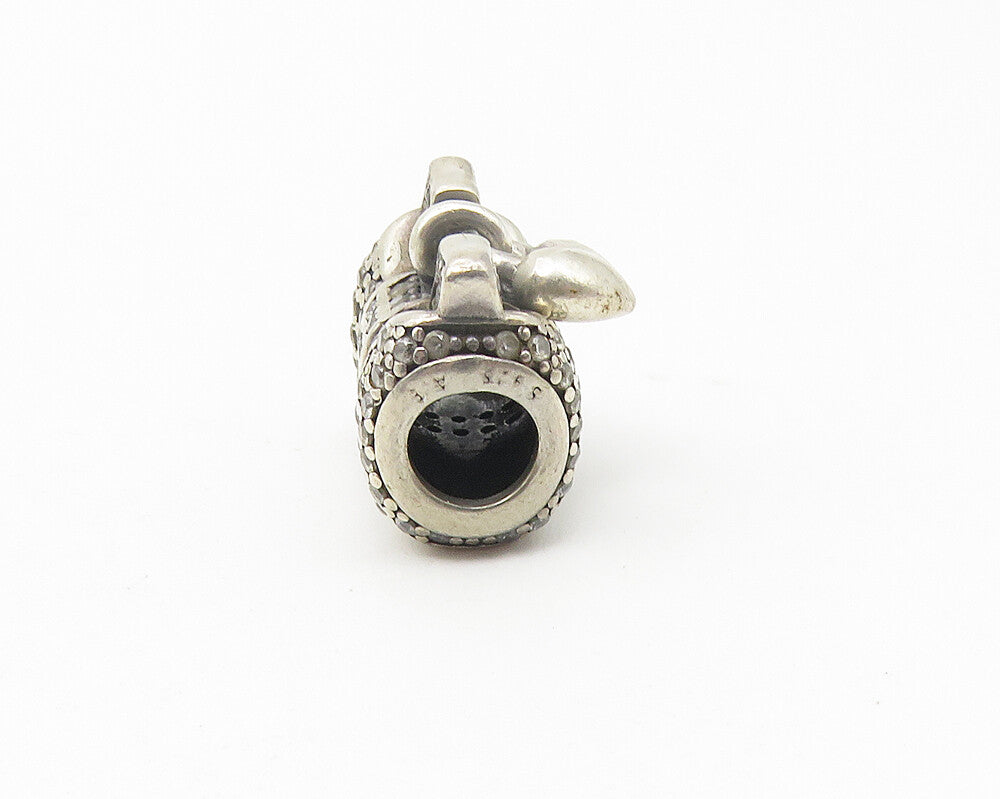 ALE PANDORA 925 Silver  Vintage Topaz Encrusted Love Heart Bow Pendant  PT8865