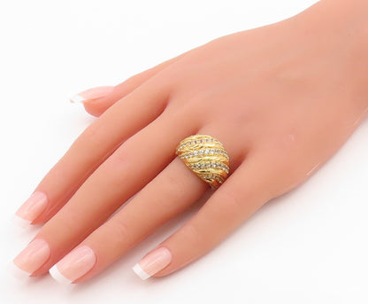 925 Sterling Silver Vintage Ring Gold Plated CZ Ribbed Dome Band  Sz 8  RG35916