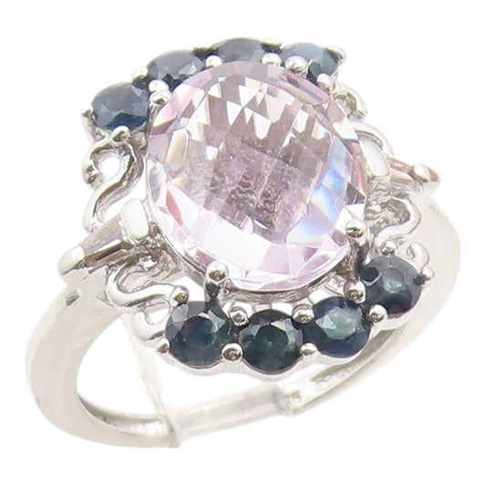 925 Sterling Silver Vintage Ring Elegant Amethyst & Sapphire Band  Sz 8  RG36046
