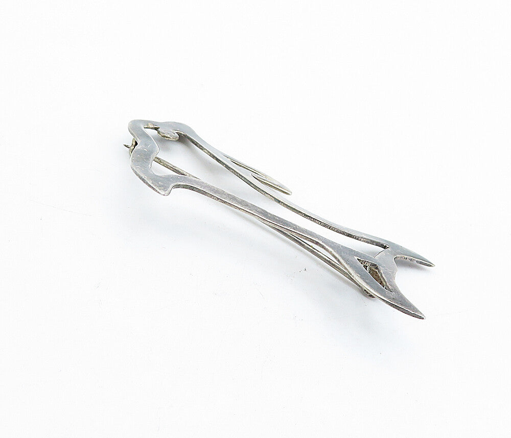 925 Sterling Silver  Vintage Dark Tone Dolphin Outline Brooch Pin  BP1719