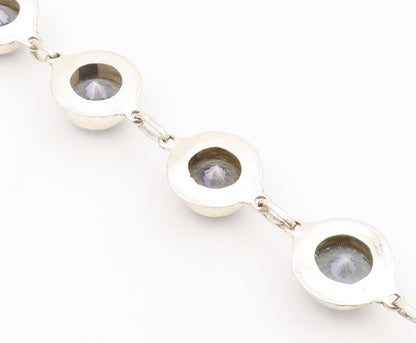 925 Sterling Silver Faceted Blue Topaz Shiny Floral Chain Bracelet BT3815