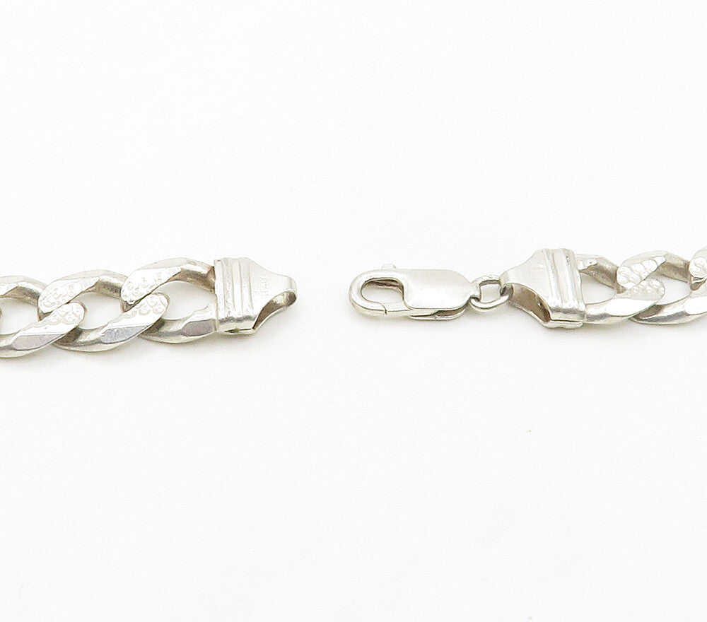 925 Sterling Silver  Vintage Shiny Chiseled Curb Link Chain Necklace  NE2558