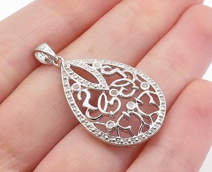 925 Sterling Silver  Genuine Diamonds Open Swirl Tear Drop Pendant  PT5086