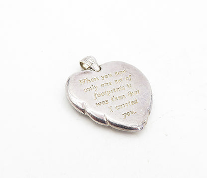 GORHAM 925 Silver  Vintage 2 Tone Love Heart Etched Quote Drop Pendant  PT6363