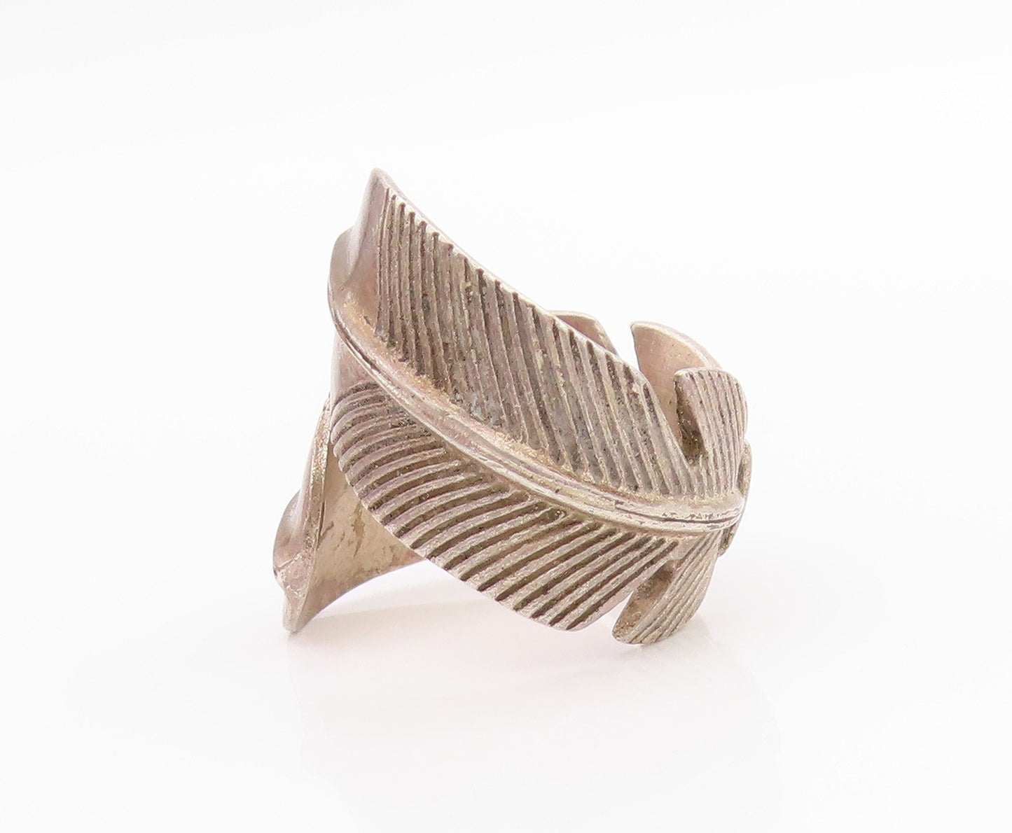 925 Sterling Silver Vintage Ring LUCKY BRAND Feathers Bypass  Sz 7.5  RG33173