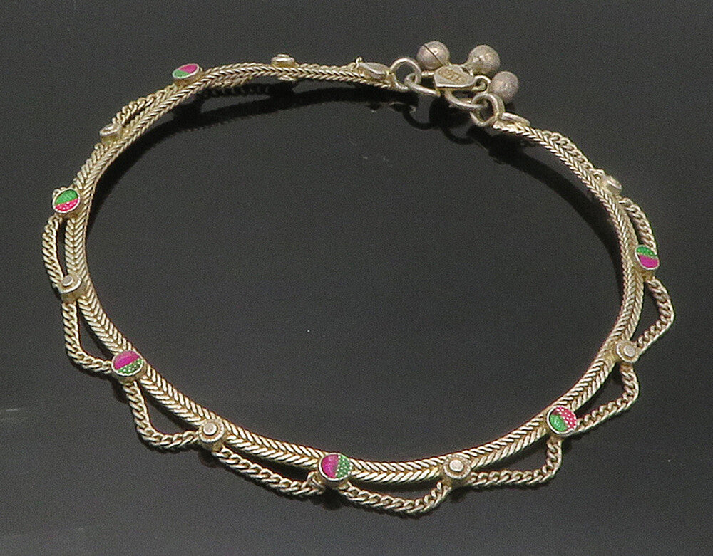 925 Sterling Silver  Vintage Enamel Double Strand Wheat Chain Bracelet  BT5771