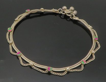 925 Sterling Silver  Vintage Enamel Double Strand Wheat Chain Bracelet  BT5771